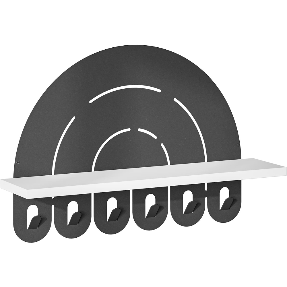 Decortie Black and White Rainbow Wall Hanger with 6 Hooks and Display Shelf Image 2