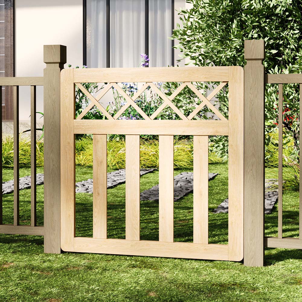 Outdoor Cross Top Wooden Nature Garden Fence Door, 90 x 90 x 2.5cm Image 2