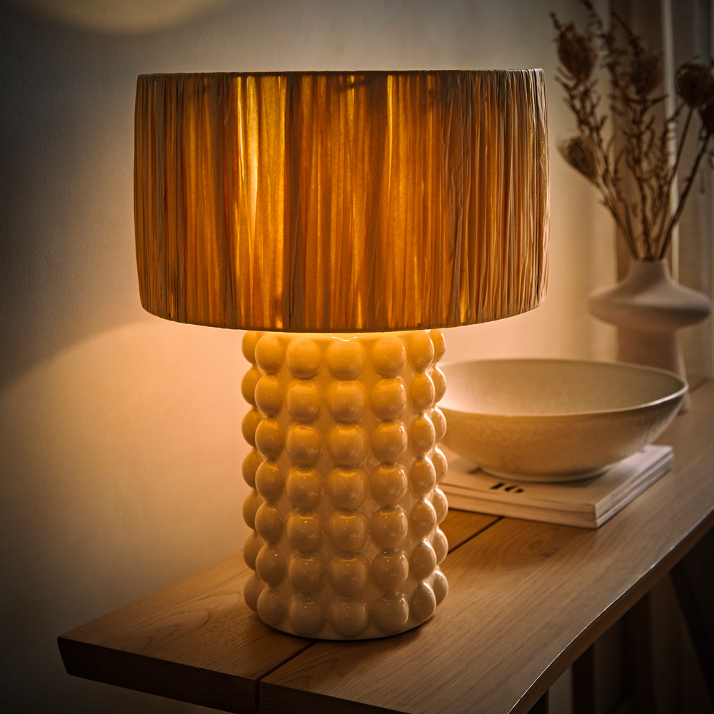 ValueLights Kiran Raffia Shade Ceramic Stone Bubble LED Table Lamp Image 6