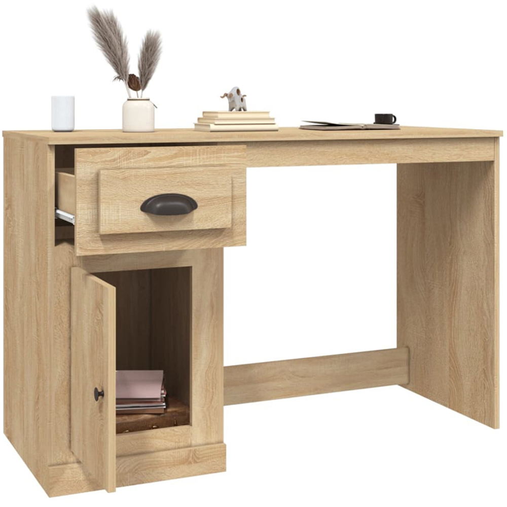 vidaXL Single Door Single Drawer Study Desk Sonoma Oak Image 4