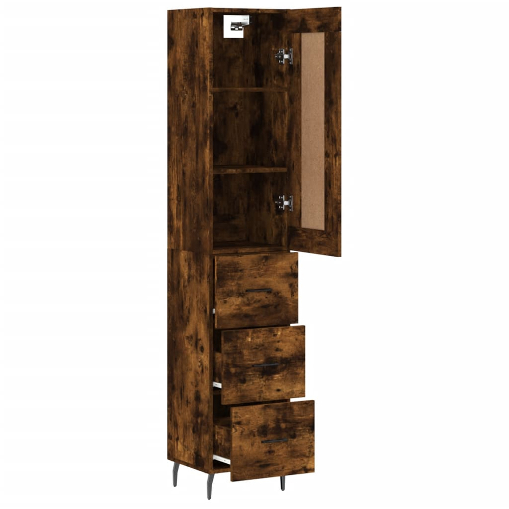 vidaXL Single Door 3 Drawer Smoked Oak Highboard Image 4