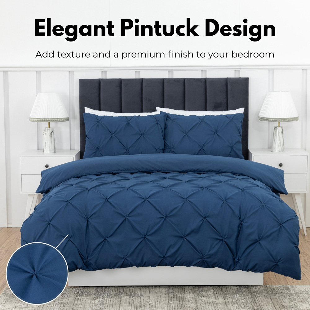 MHG Living Double Navy Pintuck Duvet Cover Set with Fitted Sheet Image 2