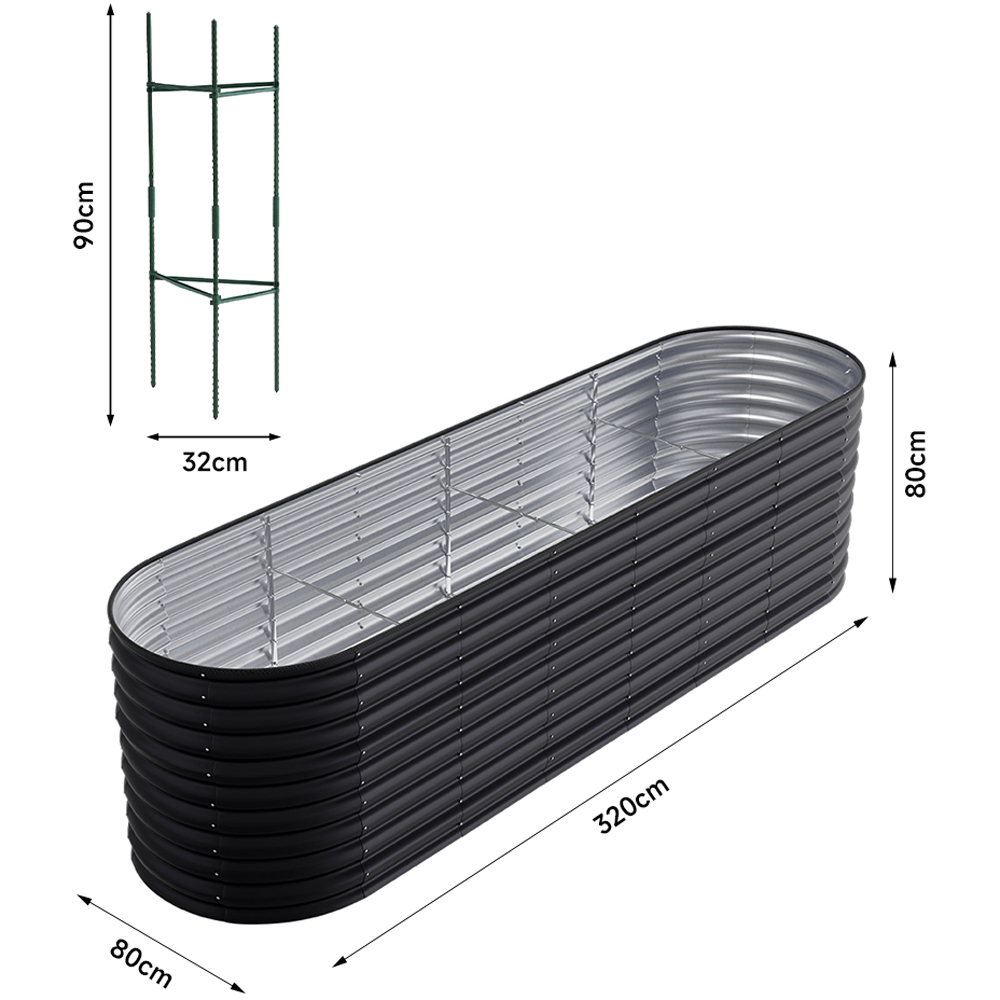 Living and Home Black Oval Galvanised Steel Raised Garden Bed 320 x 80cm Image 9