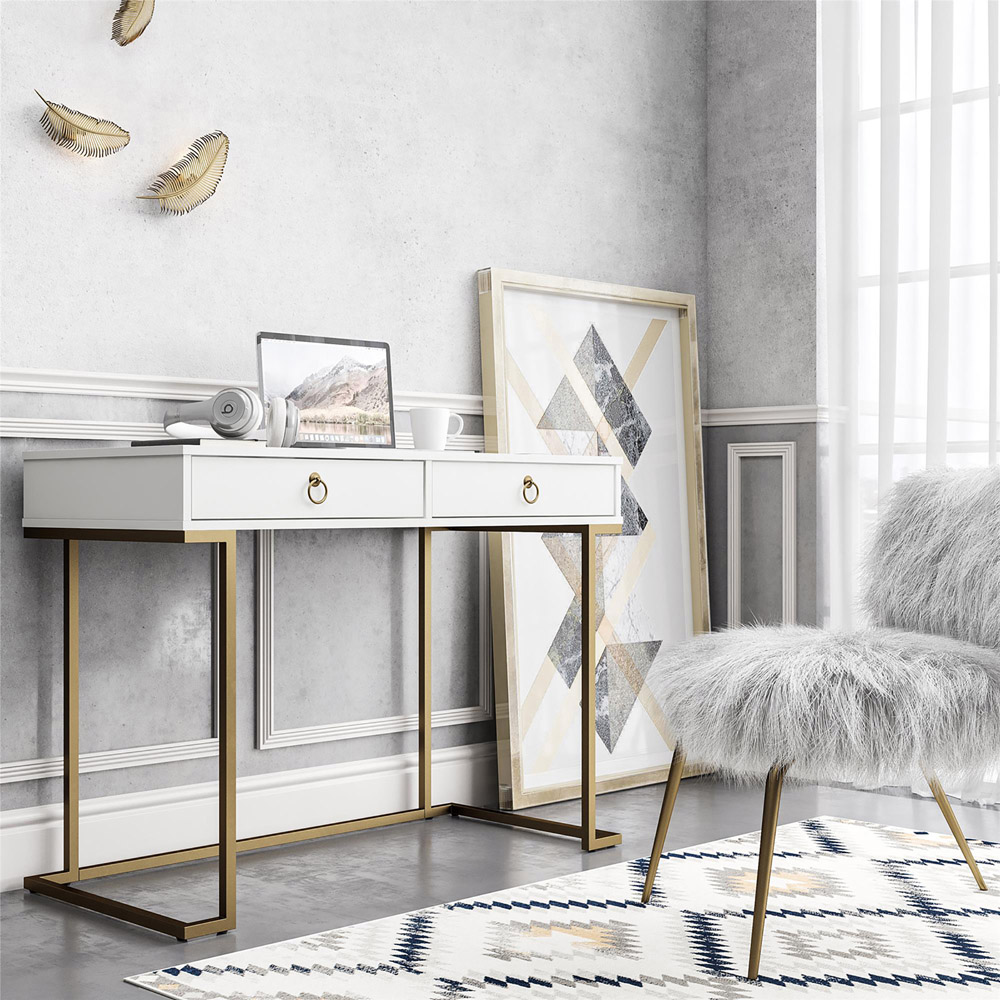 Dorel Home Camila 2 Drawer White Writing Desk Image 4