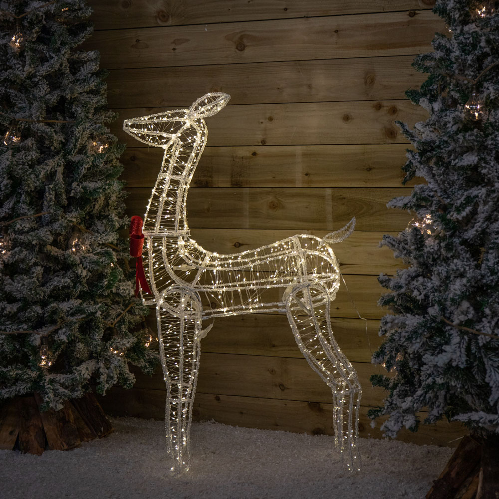 Samuel Alexander 880 Warm White LED Light-Up Acrylic Deer Christmas Decoration with Red Bow 124cm Image 2