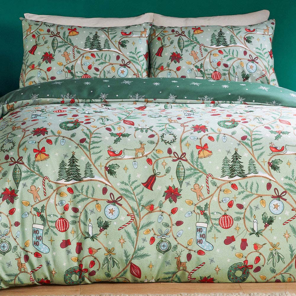 Duvet Day Super King Size Green Noelle Soft Touch Reversible Duvet Cover Set Image 3
