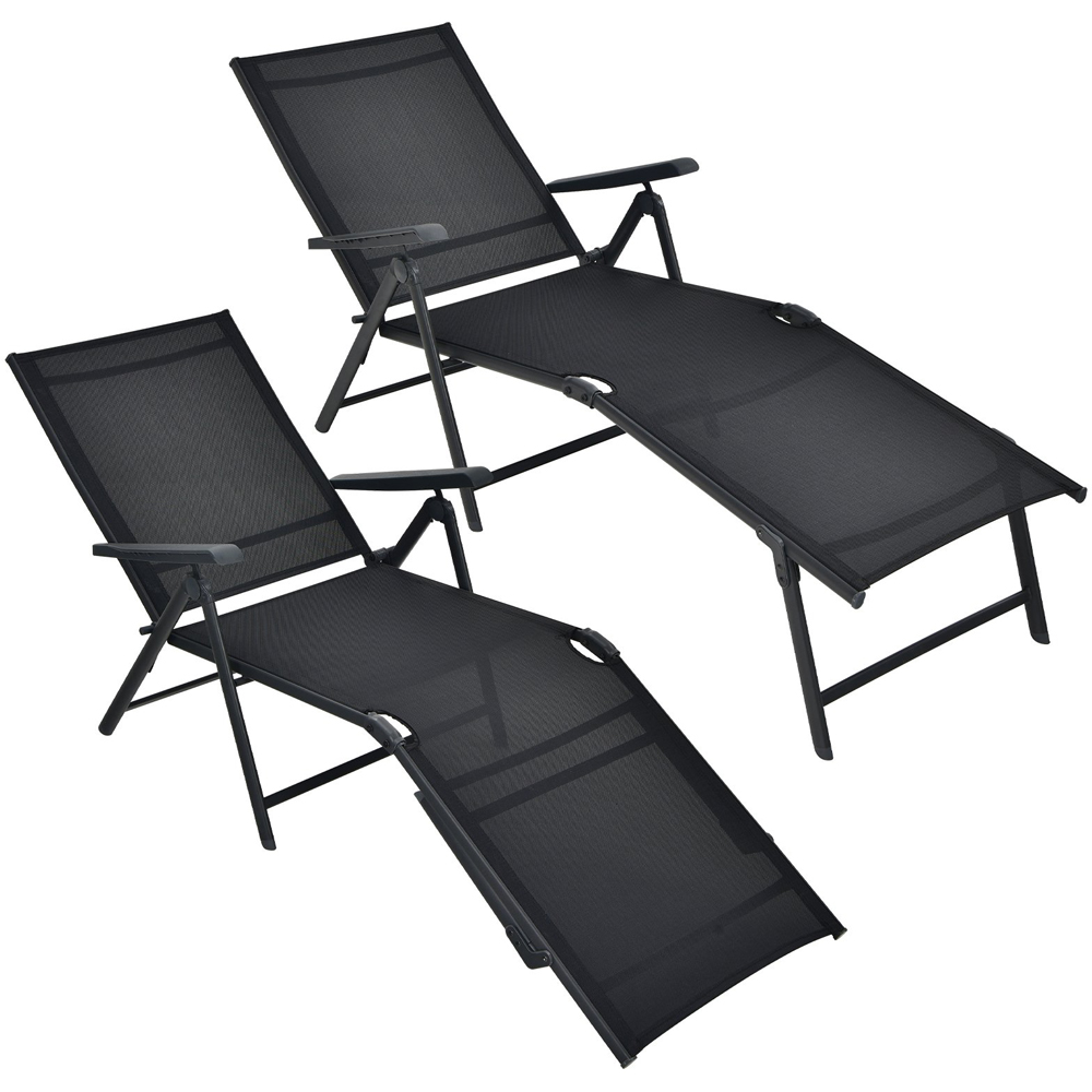 Costway Set of 2 Black Adjustable Foldable Chaise Lounge Chair Image 2