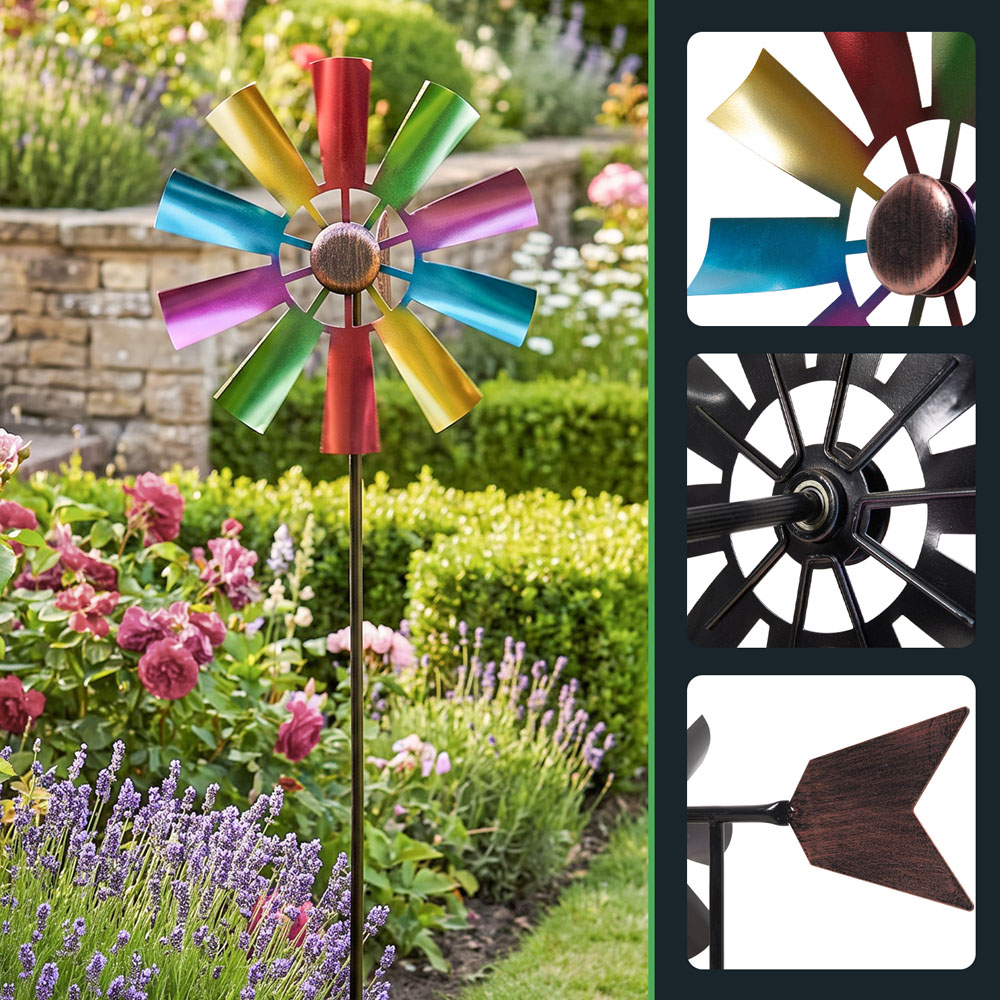 Living and Home 10 Blades Multicolour Metal Wind Spinner 75cm Image 4