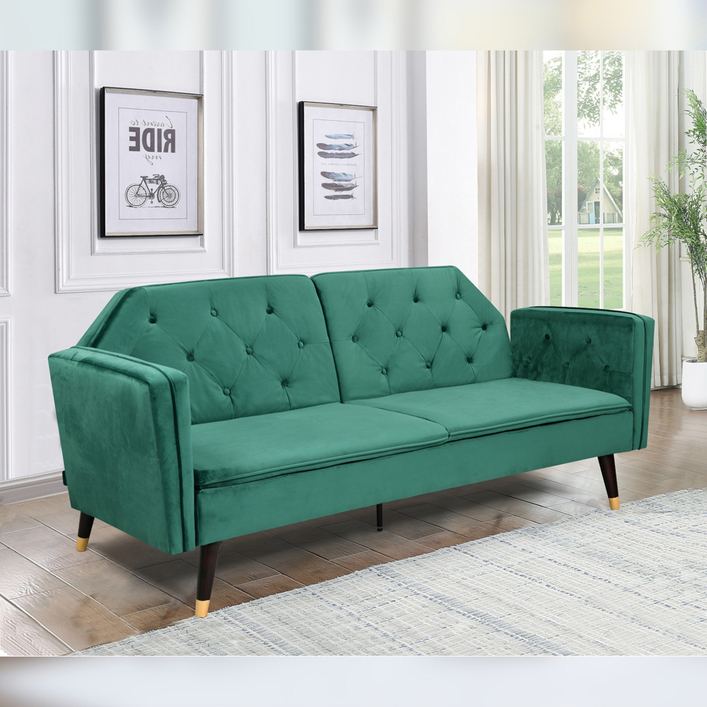 Comfy Living 3 Seater Green and Gold Plush Velvet Tufted Sofa Bed Image 3