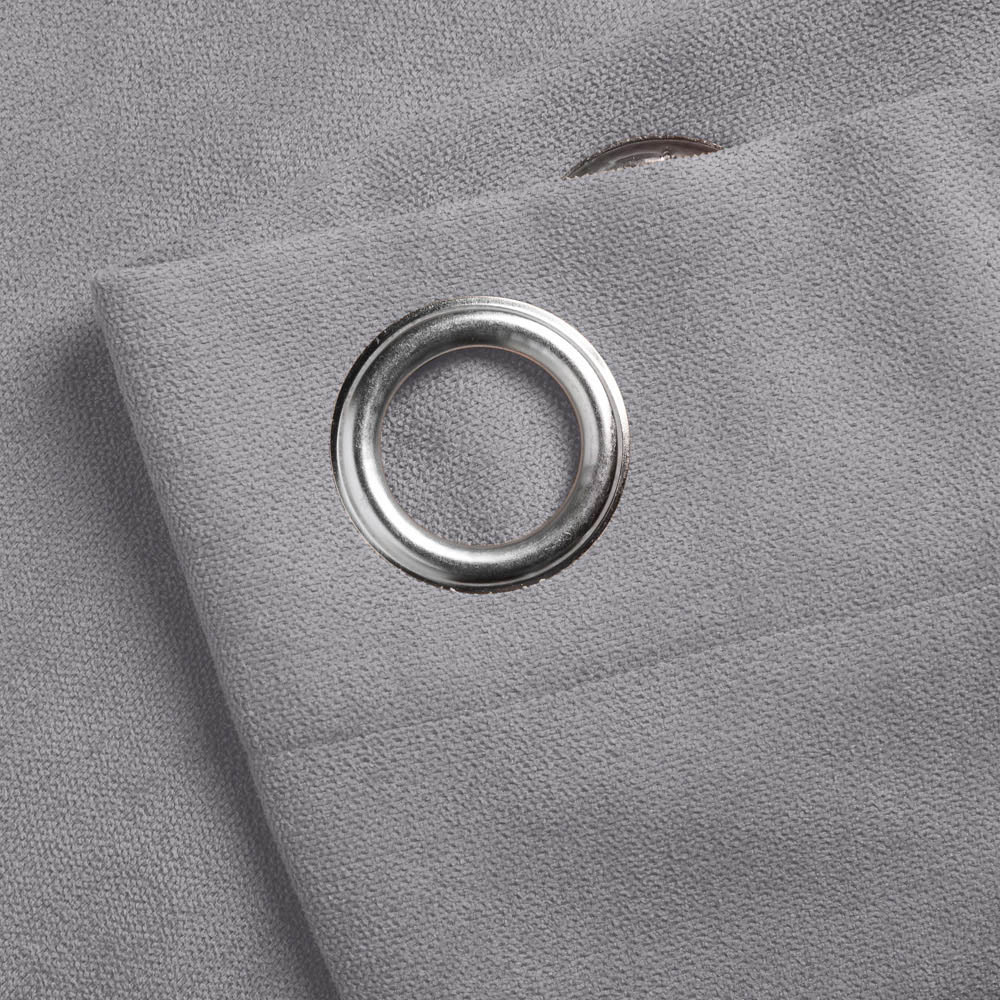 Alan Symonds Silver Velvet Chenille Ring Top Eyelet Curtains 142 x 183cm Image 2