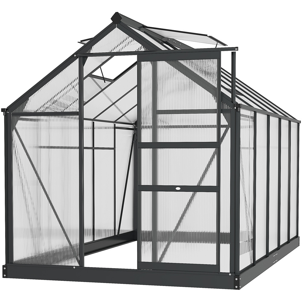 Outsunny 6 x 10ft Black Galvanised Aluminium Polycarbonate Walk In Greenhouse Image 1