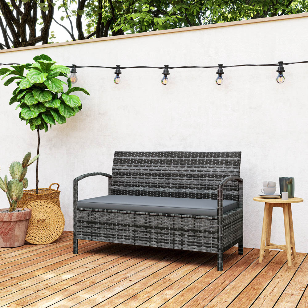 Outsunny 2 Seater Grey Rattan Storage Garden Bench Image 3