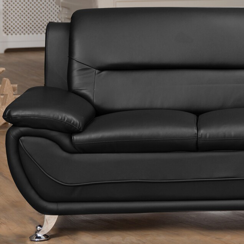 Dexter 3 Seater Black Leather Sofa Image 2