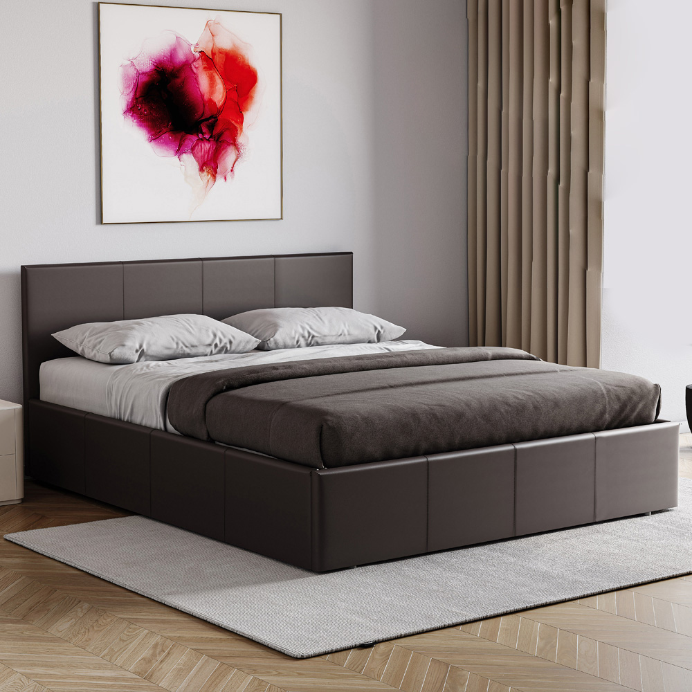 VIDA DESIGNS Lisbon King Size Brown Faux Leather Ottoman Bed with Gel Memory Foam Mattress Image 1