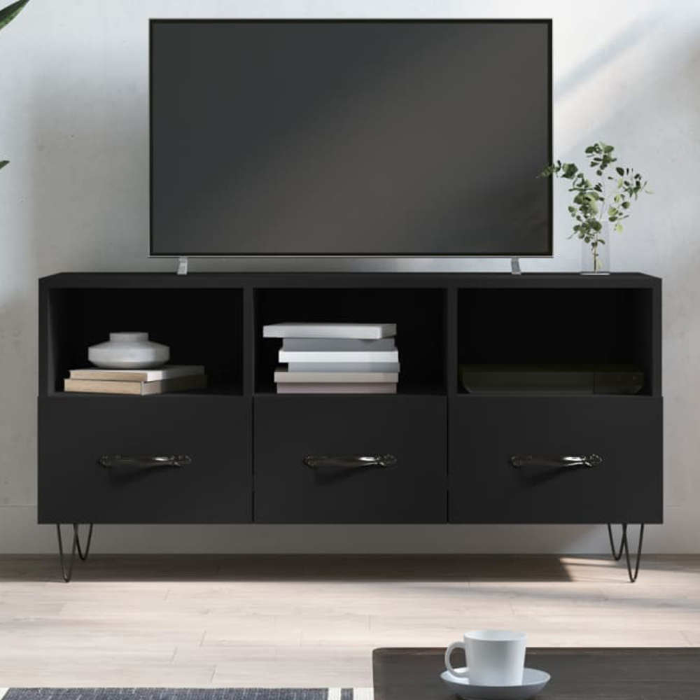vidaXL 3 Drawer 3 Shelf Black TV Cabinet Image 1