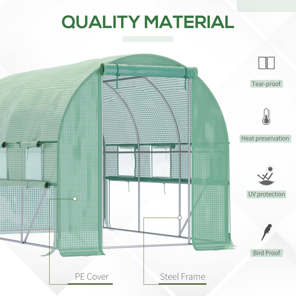 Outsunny Green PE Cover 6.5 x 9.6ft Walk In Polytunnel Greenhouse Image 4
