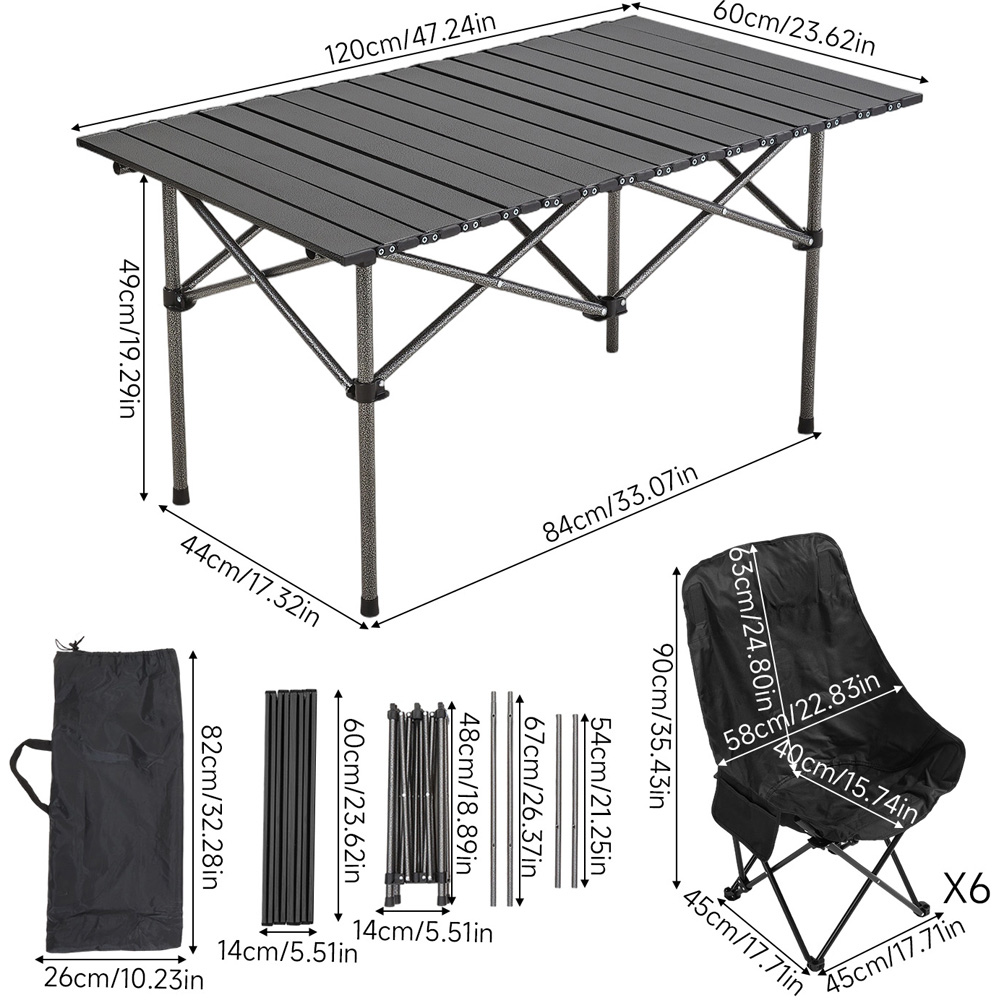 Living and Home 6 Seater Black Foldable High Back Camping Table and Chair Set Image 8