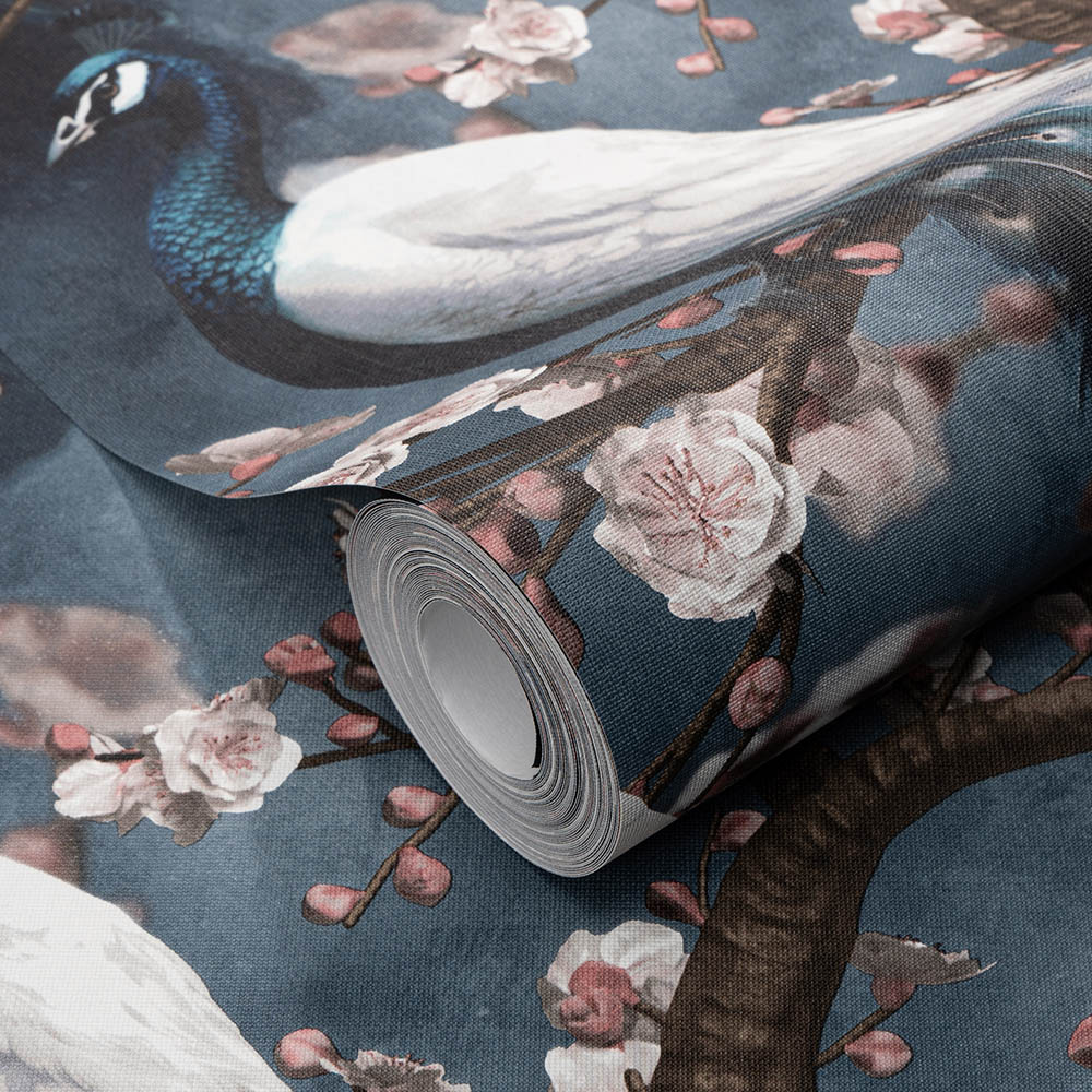 Erismann Opulent Peacock Floral Navy Wallpaper Image 2
