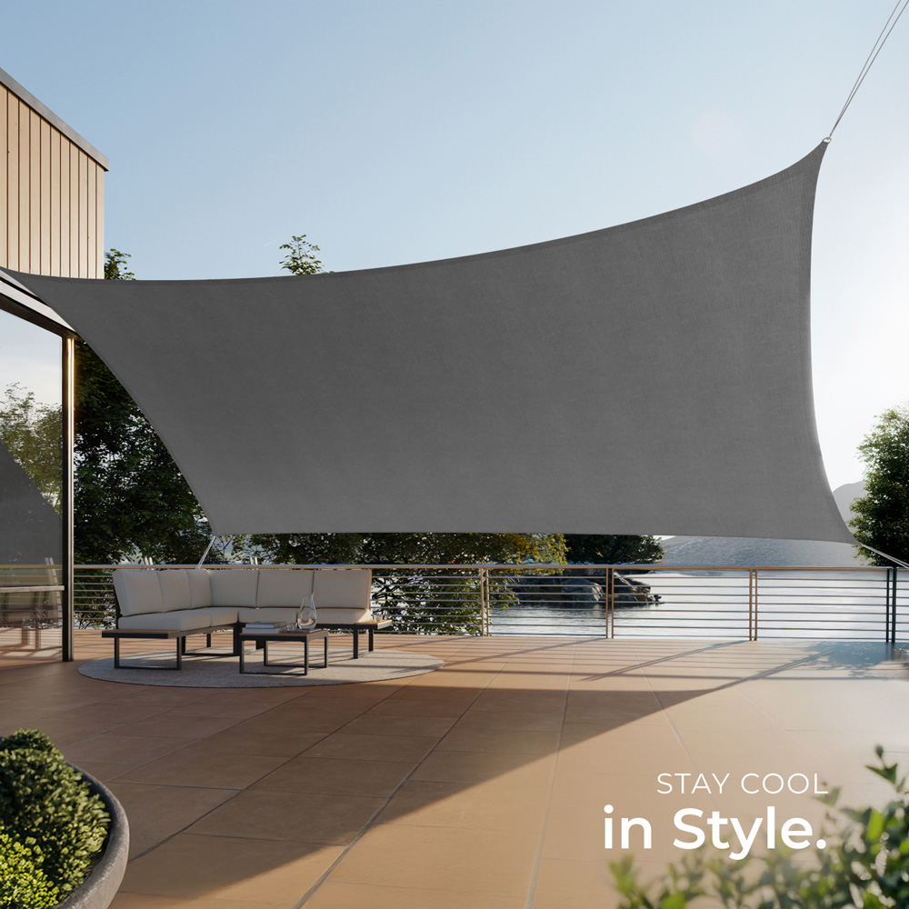 tectake Sonny Grey Water-Resistant Sun Shade Sail 400 x 600cm Image 7