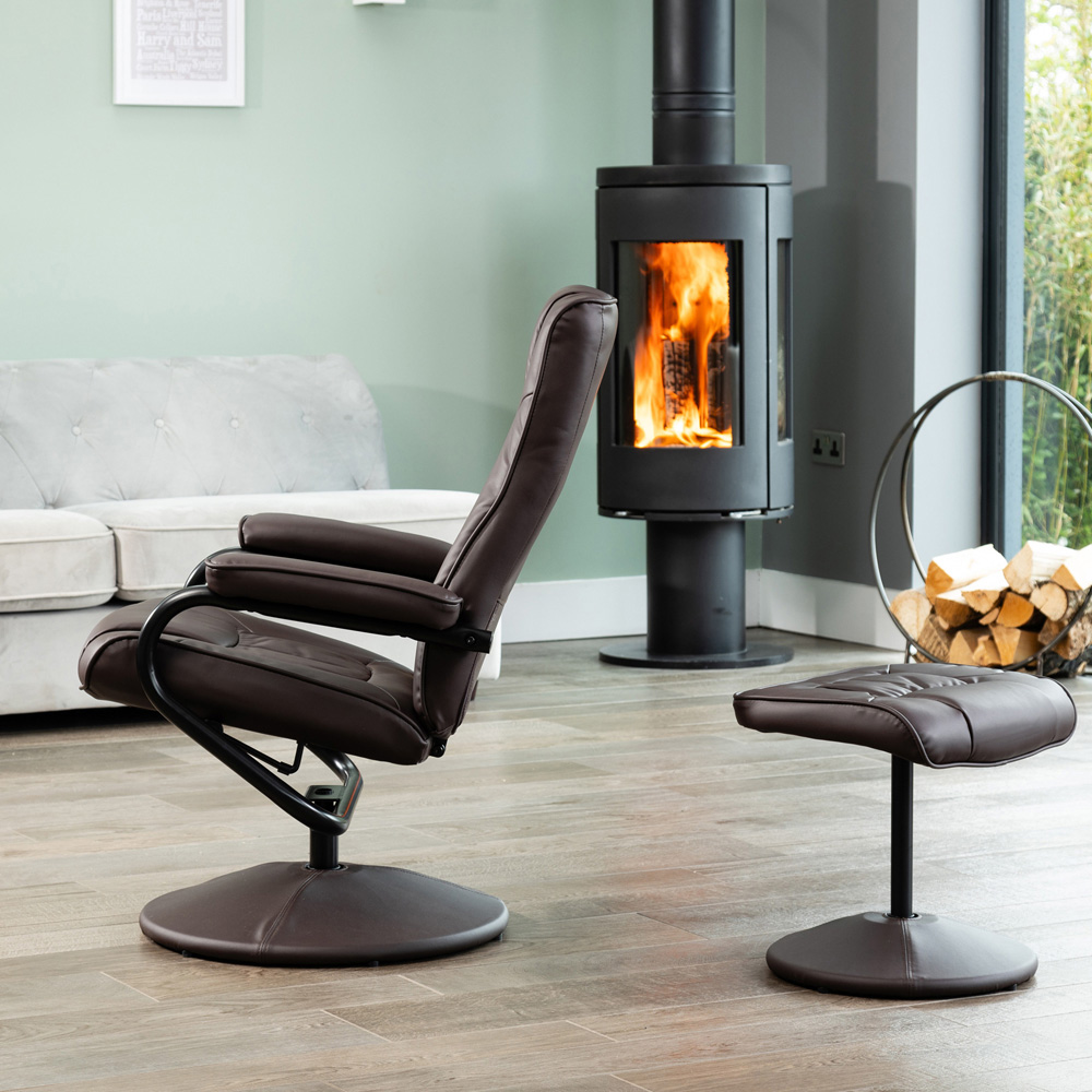 Artemis Home Gibson Brown Swivel Recliner Chair with Footstool Image 4
