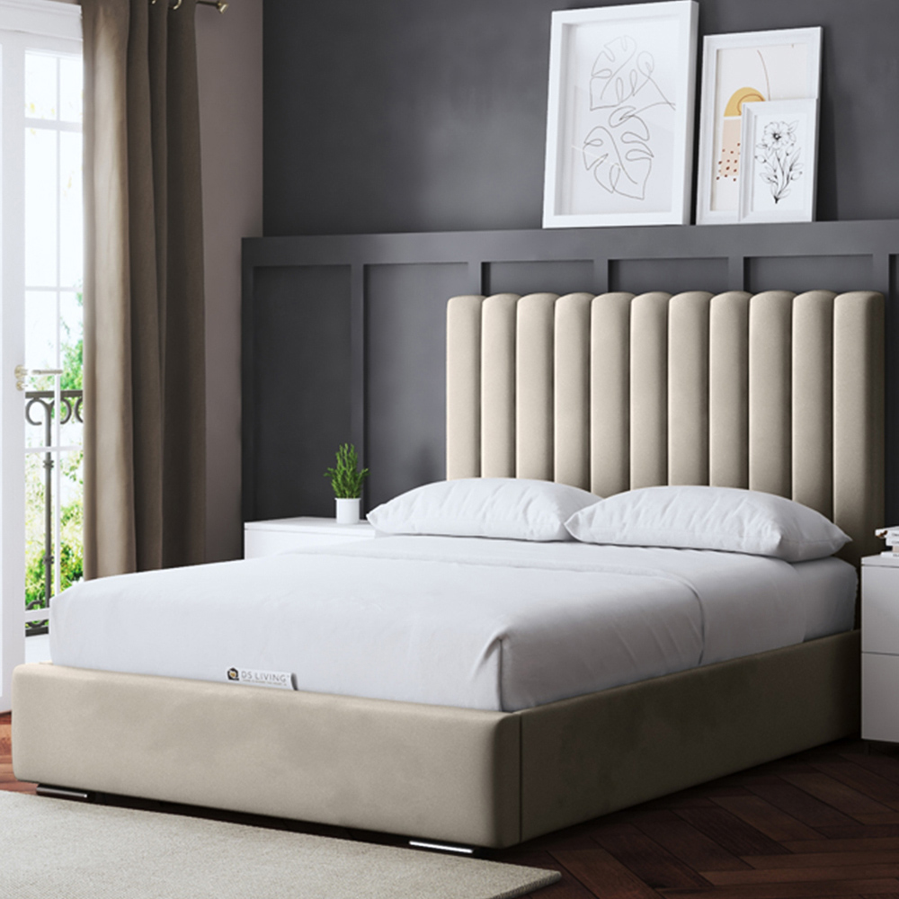 DS Living Evangeline Super King Cream Upholstered Ottoman Bed with Headboard Image 1