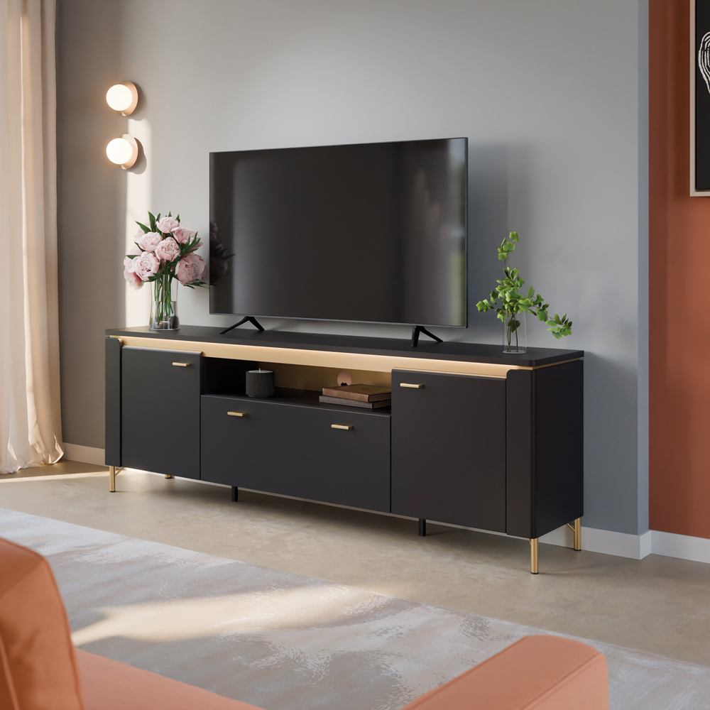 Furniture To Go Genoa 2 Door Single Drawer Black TV Cabinet Image 5
