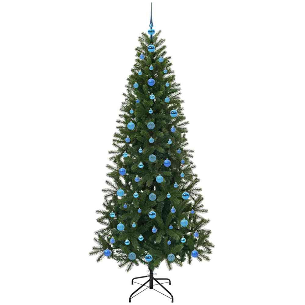 vidaXL Pre-Lit Blue Baubles Green Artificial Christmas Tree 7ft Image 4