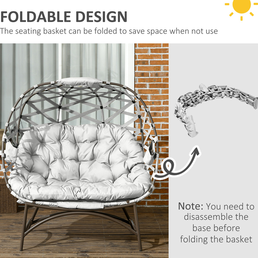 Outsunny 2 Seater Light Grey Outdoor Egg Chair with Cushion Image 6