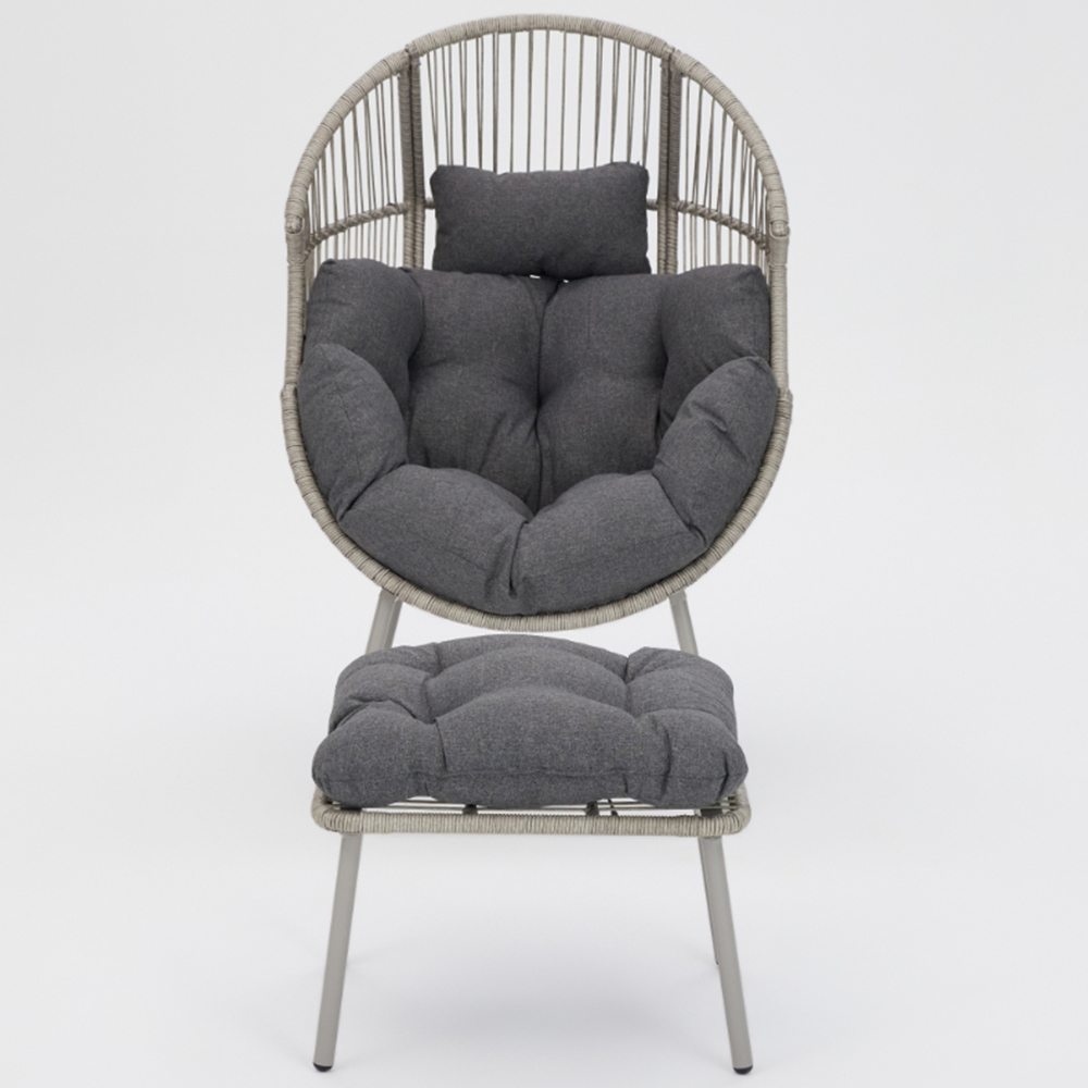 Antigua Dark Grey PE Rattan Egg Chair with Footstool Image 3