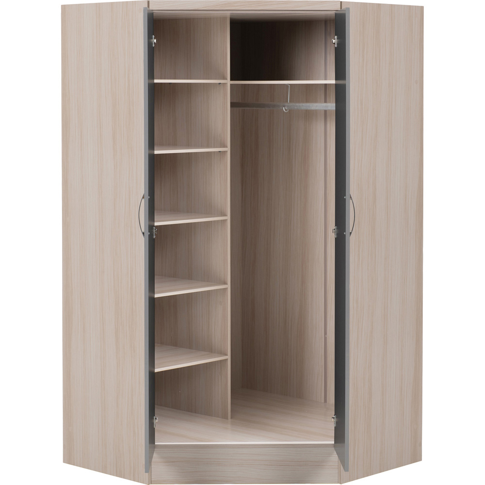 Seconique Nevada 2 Door Grey Gloss and Light Oak Effect Veneer Corner Wardrobe Image 4