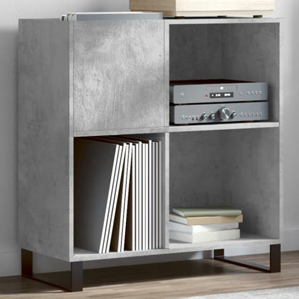vidaXL 3 Shelf Concrete Grey Square Record Cabinet Image 1