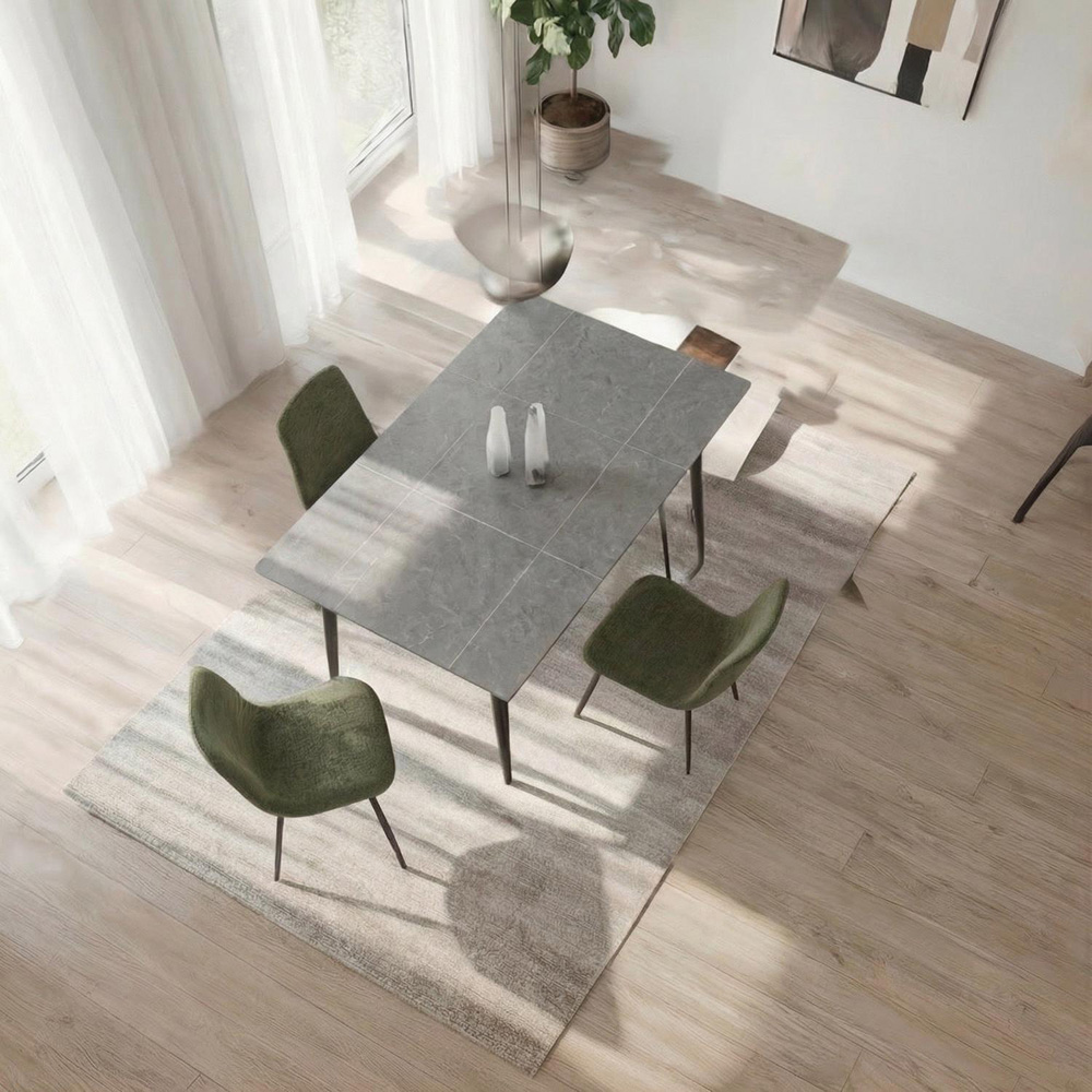 FWStyle Nova 4 Seater Sintered Stone Marble Effect Heat Resistant Fixed Top Dining Table Grey Image 3