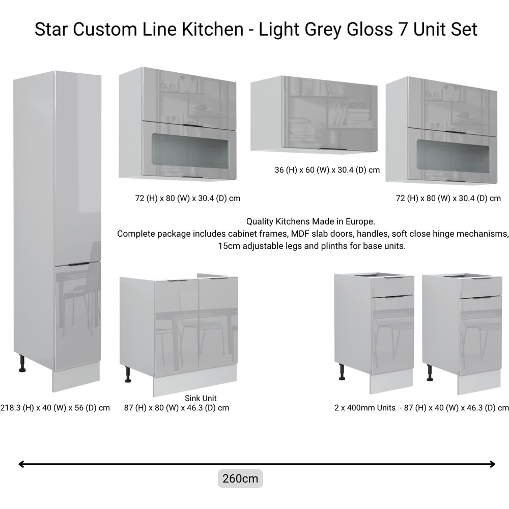 Impact Furniture Star Light Grey Gloss Star Kitchen Cabinet Set of 7 Image 4
