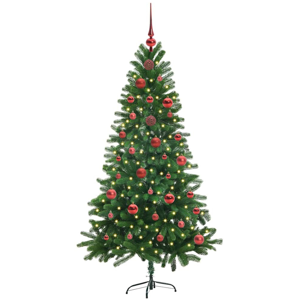 vidaXL Pre-Lit Red Baubles Green Artificial Christmas Tree 5ft Image 1
