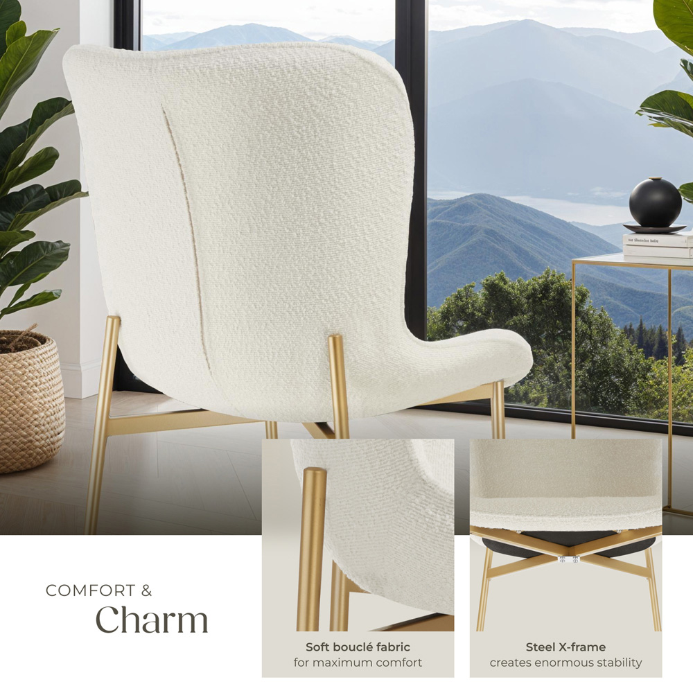 tectake Tessa White and Gold Boucle Padded Dining Chair Image 6