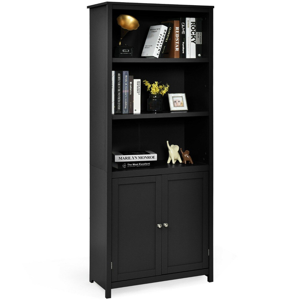 Costway 2 Door 3 Shelf Black Bookcase Image 2