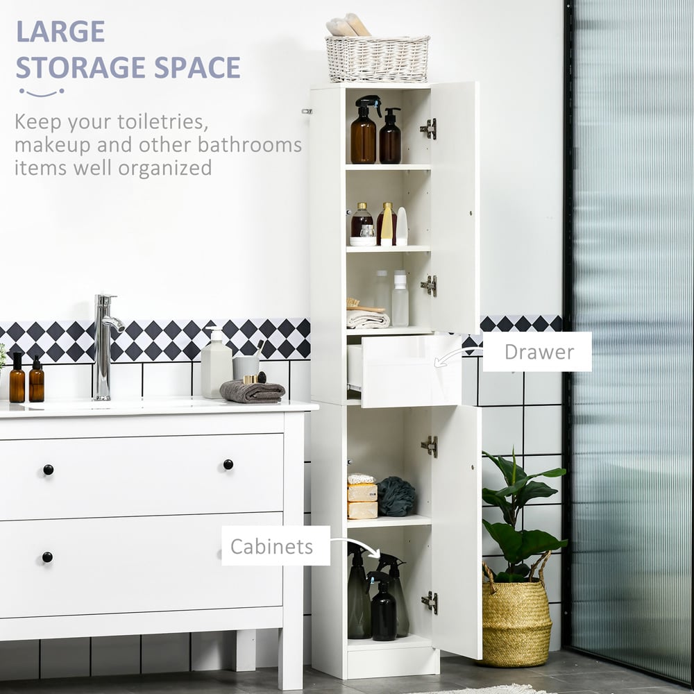 Portland 2 Door Single Drawer White Tall Bathroom Cabinet Image 5