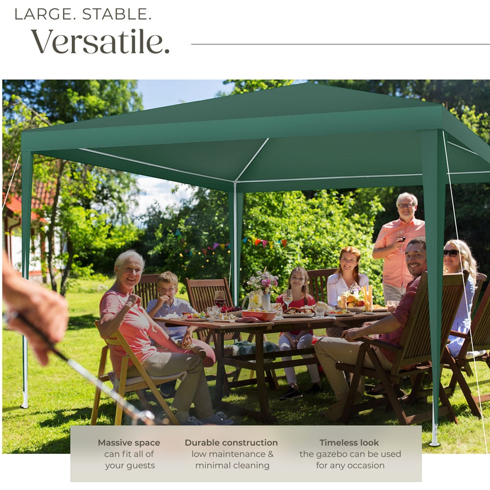 tectake Barinas 3 x 3m Green Water Resistant Gazebo with 3 Side Panels Image 3