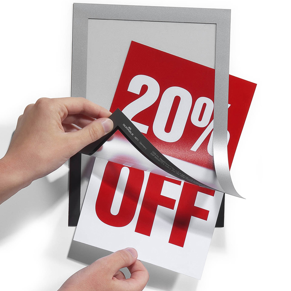 Durable DURAFRAME A5 Silver Self Adhesive Magnetic Signage Frame 2 Pack Image 3