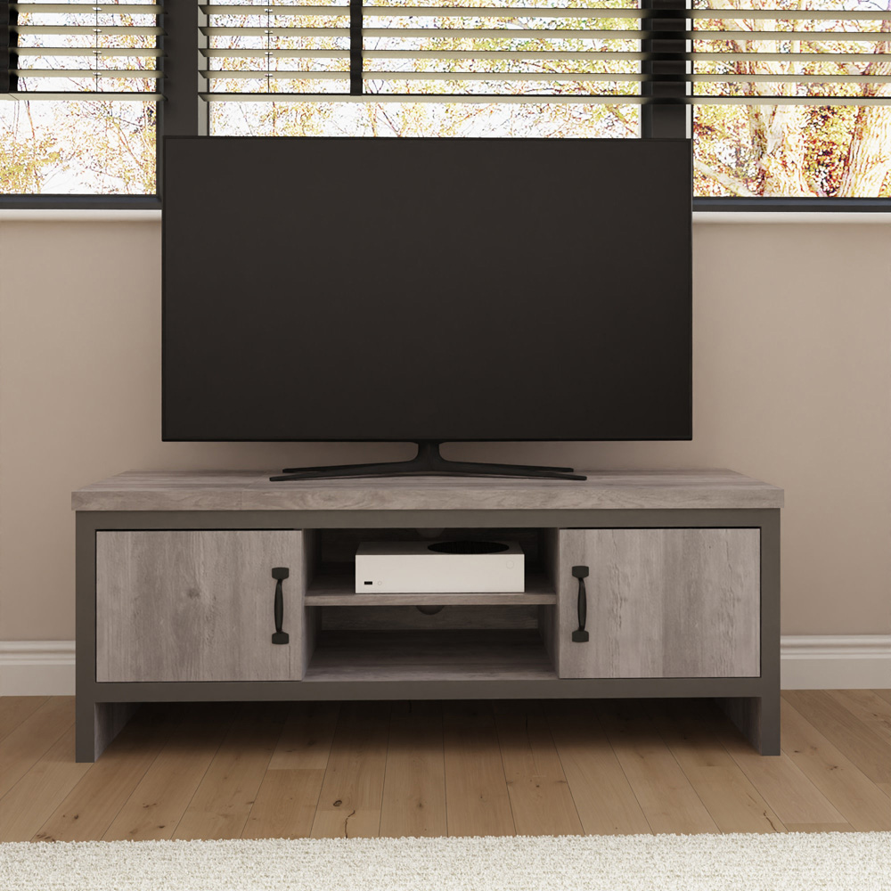 GFW Boston 2 Door 2 Shelf Grey TV Unit Image 8