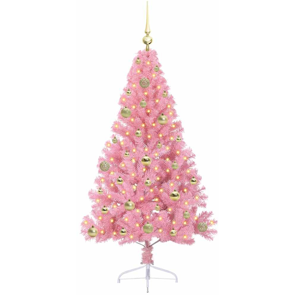 vidaXL Pre-Lit Gold Baubles Pink Artificial Christmas Tree 5ft Image 1