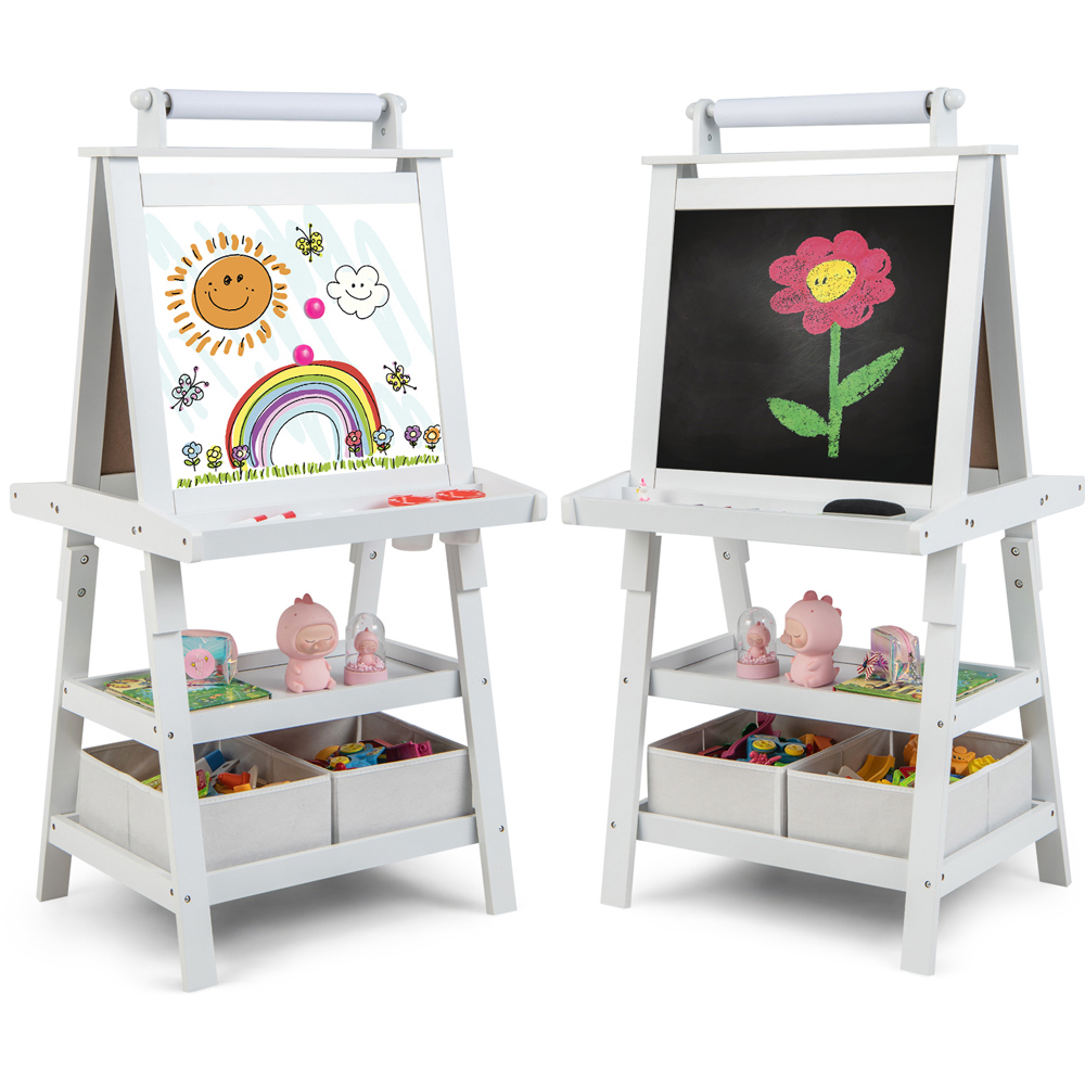 Costway Kids White Double Sided Art Easel with Paper Roll Image 4