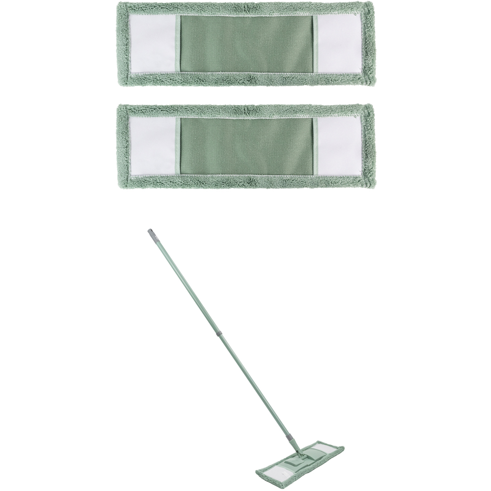 JVL Cleaning Green Extendable Microfibre Mop with 2 Replacement Heads Image 1