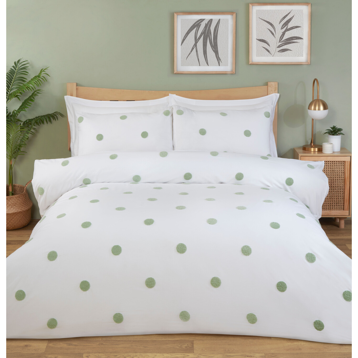 Maia Tufted Dot Duvet Cover and Pillowcase Set - Sage / Double Image 1