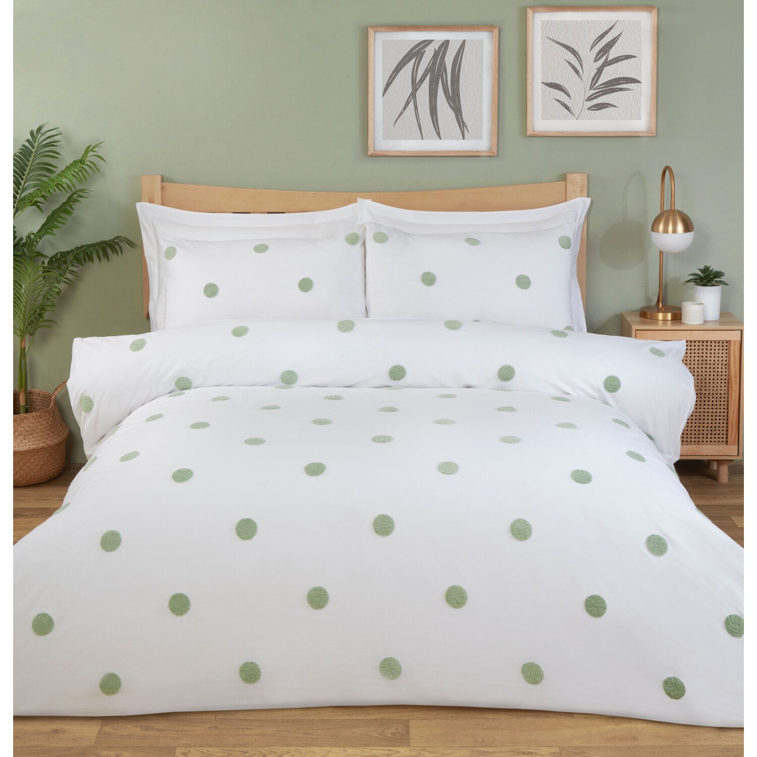 Maia Tufted Dot Duvet Cover and Pillowcase Set - Sage / Double Image 1