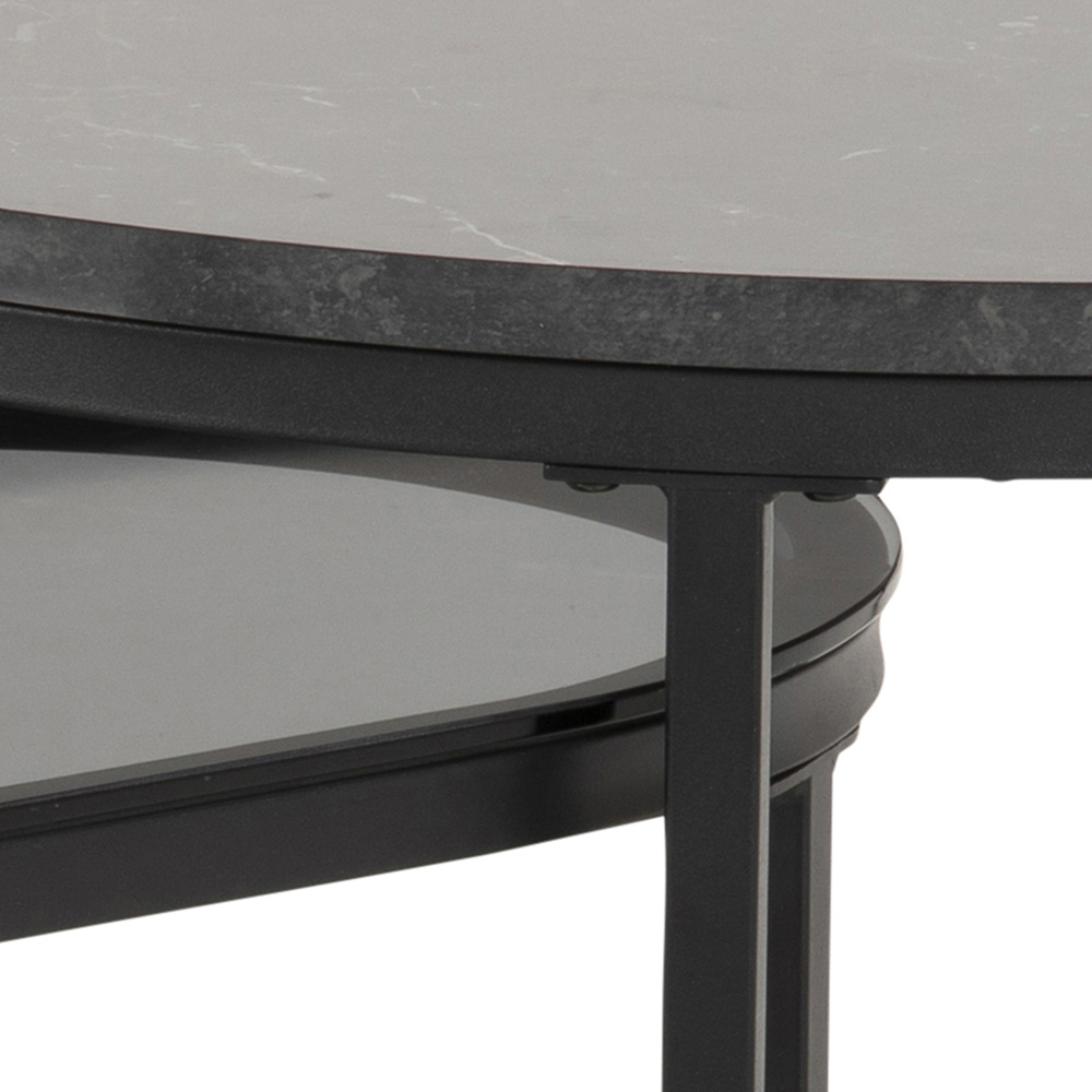 Florence Spiro Round Black Marble Oval Smoked Melamine Glass Top Nest of Tables Set of 2 Image 5