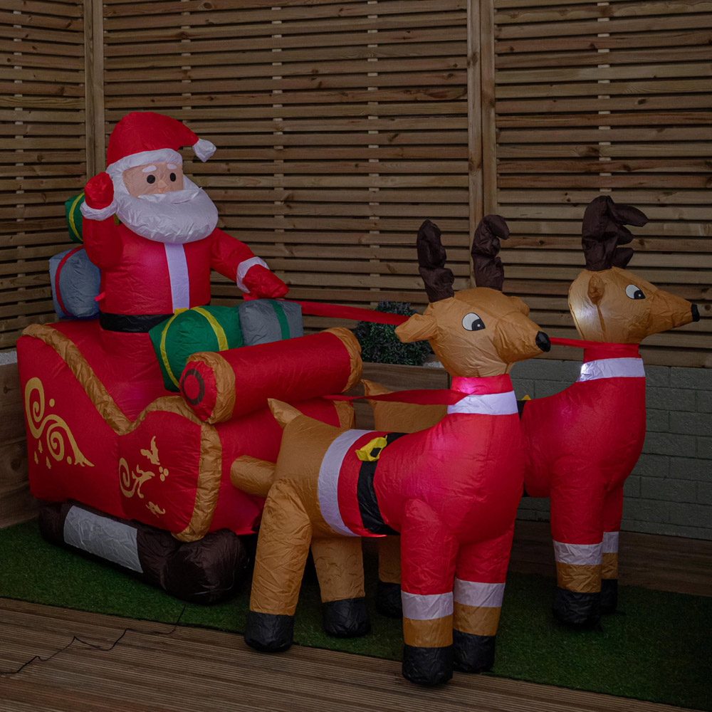 Samuel Alexander 22 White LED Santa Sleigh with Reindeer Inflatable Outdoor Christmas Decoration 8ft Image 3