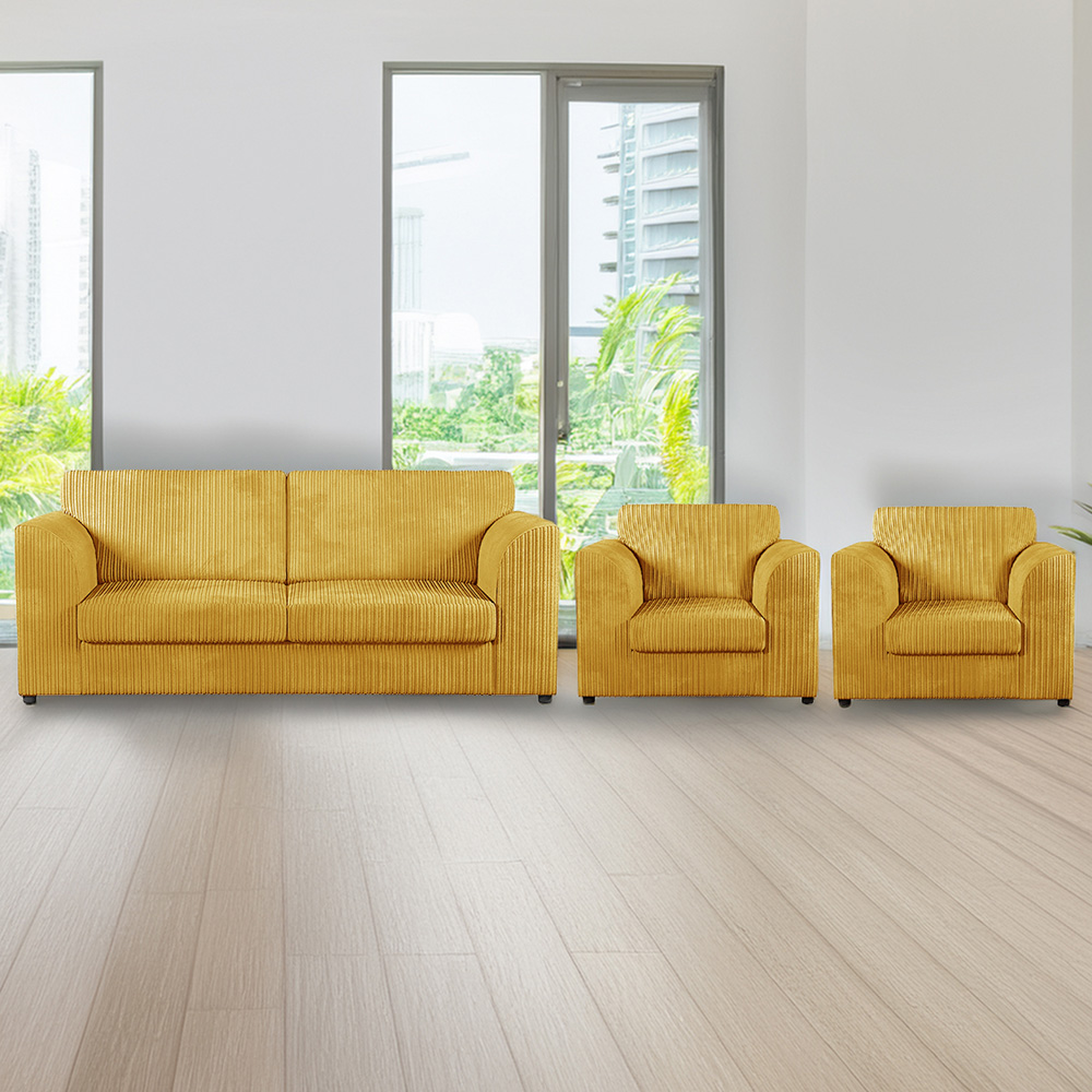 Luxor 5 Seater Mustard Jumbo Cord Full Back Sofa Suite Image 1