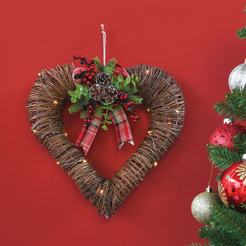 A Christmas Tale LED Rattan Heart with Floristry Decoration Image 2