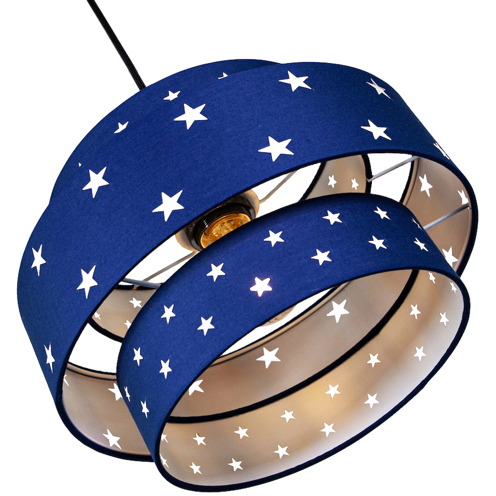 Happy Homewares 3 Tier Midnight Blue Cotton Pendant Shade with Stars Decor Image 4